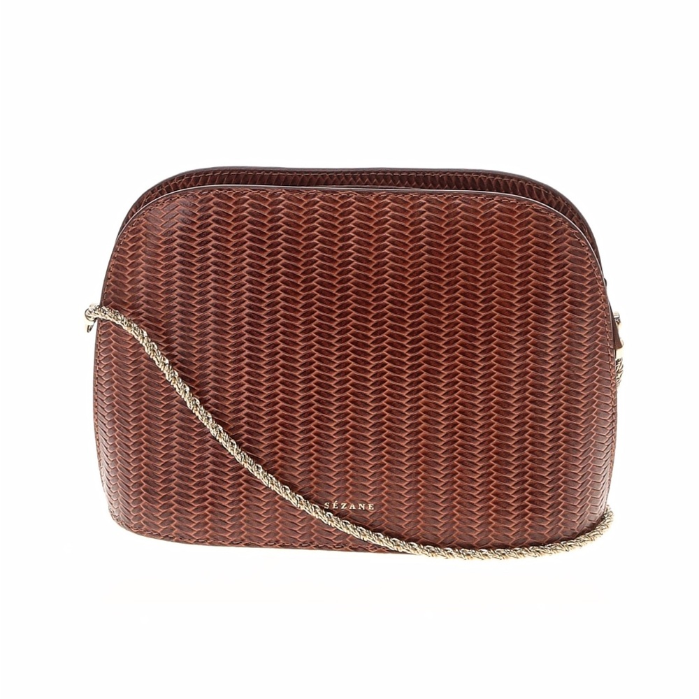 Sezane Victor Leather Crossbody Bag in Woven Chocolate